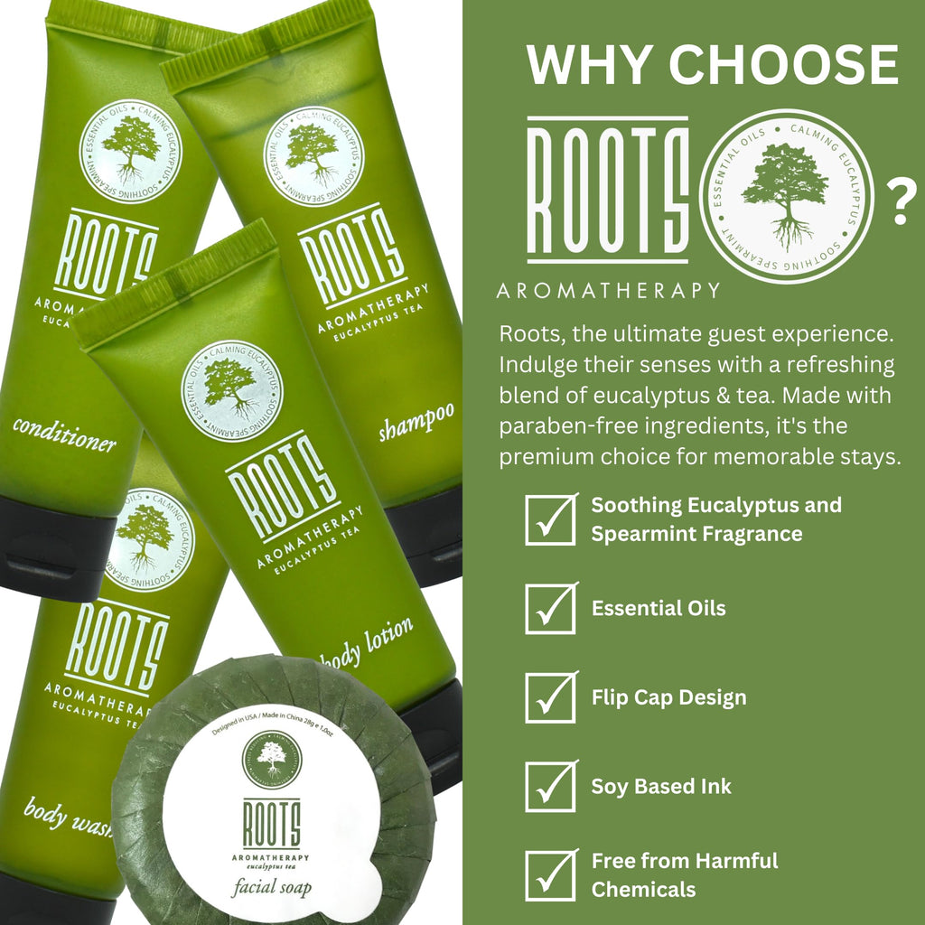 Roots Aromatherapy Travel Size Shampoo & Conditioner Sets – 150 Pcs Bulk Hotel Toiletries for Airbnb Hosts