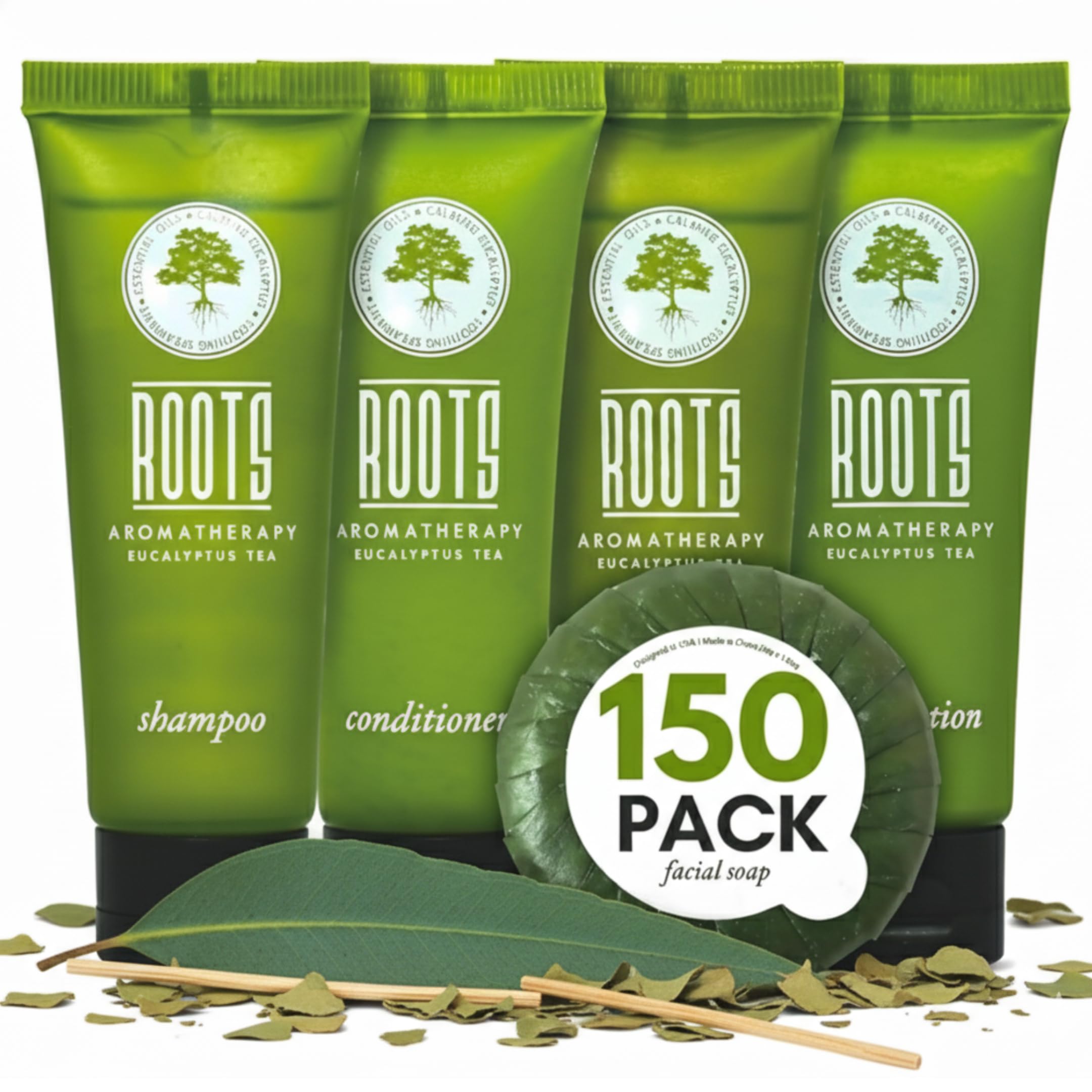 Roots Aromatherapy Travel Size Shampoo & Conditioner Sets – 150 Pcs Bulk Hotel Toiletries for Airbnb Hosts