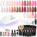 ROSALIND 14 Colors Poly Nail Gel Kit with Mini Nail Lamp – Pink & Brown