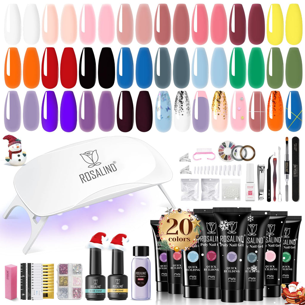 ROSALIND 20 Colors Poly Nail Gel Kit with Mini Lamp – All-Season Starter Set