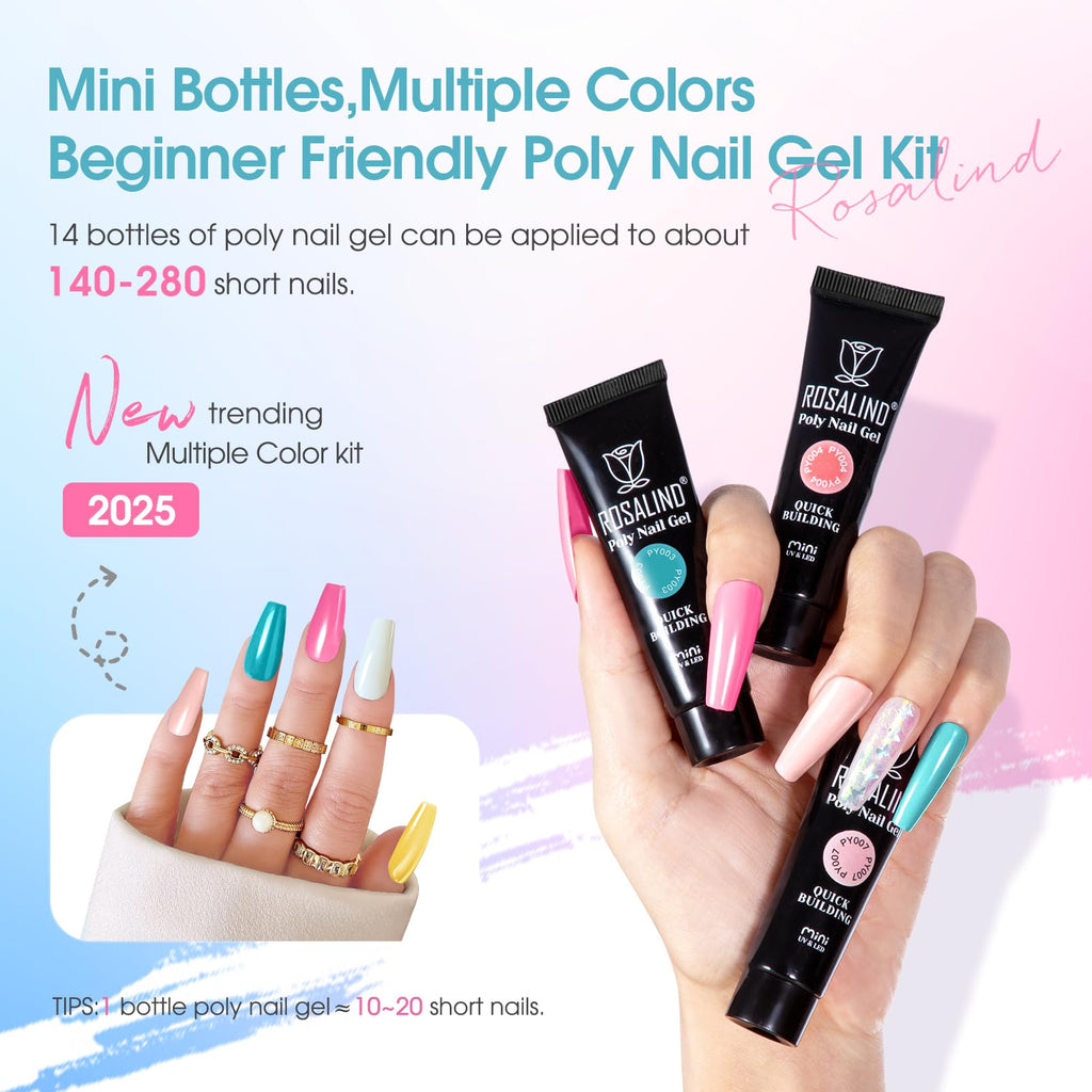 ROSALIND Poly Nail Gel Starter Kit — 14 Colors, 48W UV Lamp, 20,000 RPM Drill