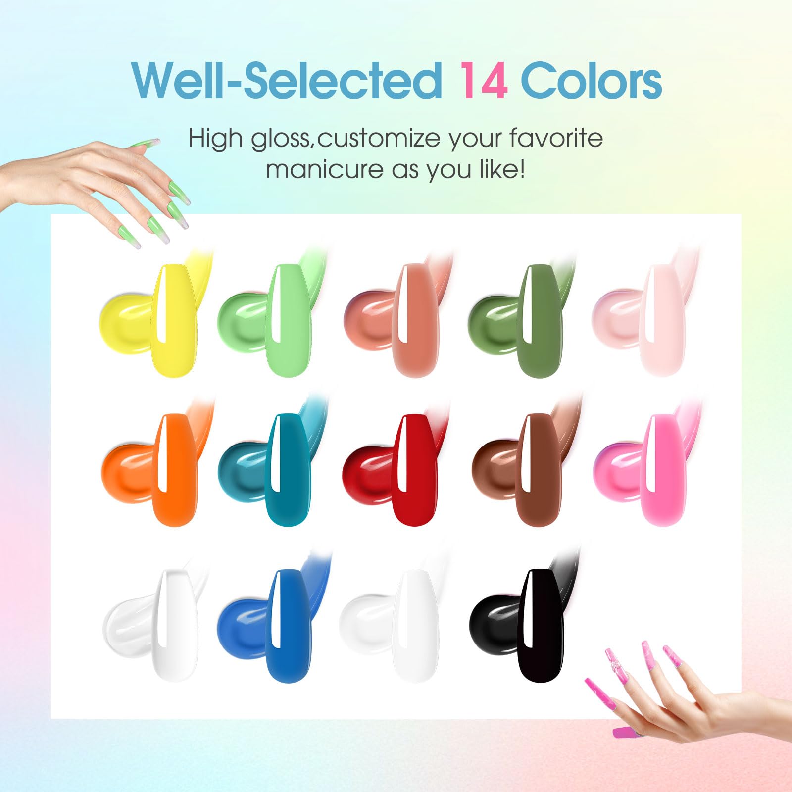 ROSALIND Colors Poly Nail Gel Kit – 14 Colors, 48W Lamp & Slip Solution Starter Set