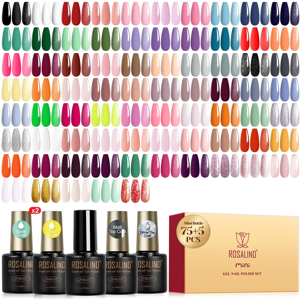 ROSALIND 80PCS Gel Polish Set – 75 Colors with Base & Top Coats for UV/LED Nail Art