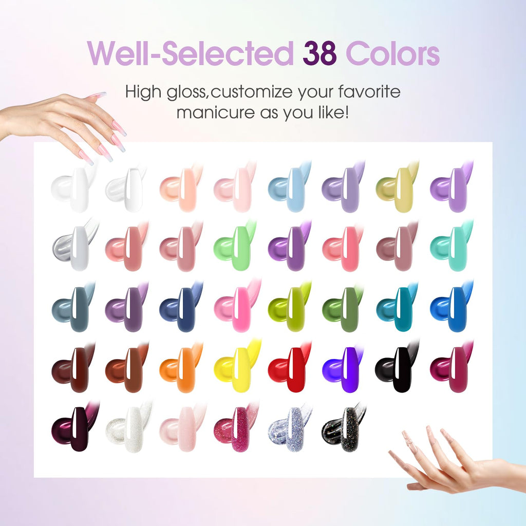 ROSALIND 38-Color Neon Nail Gel Kit with Mini Lamp | Beginner Friendly