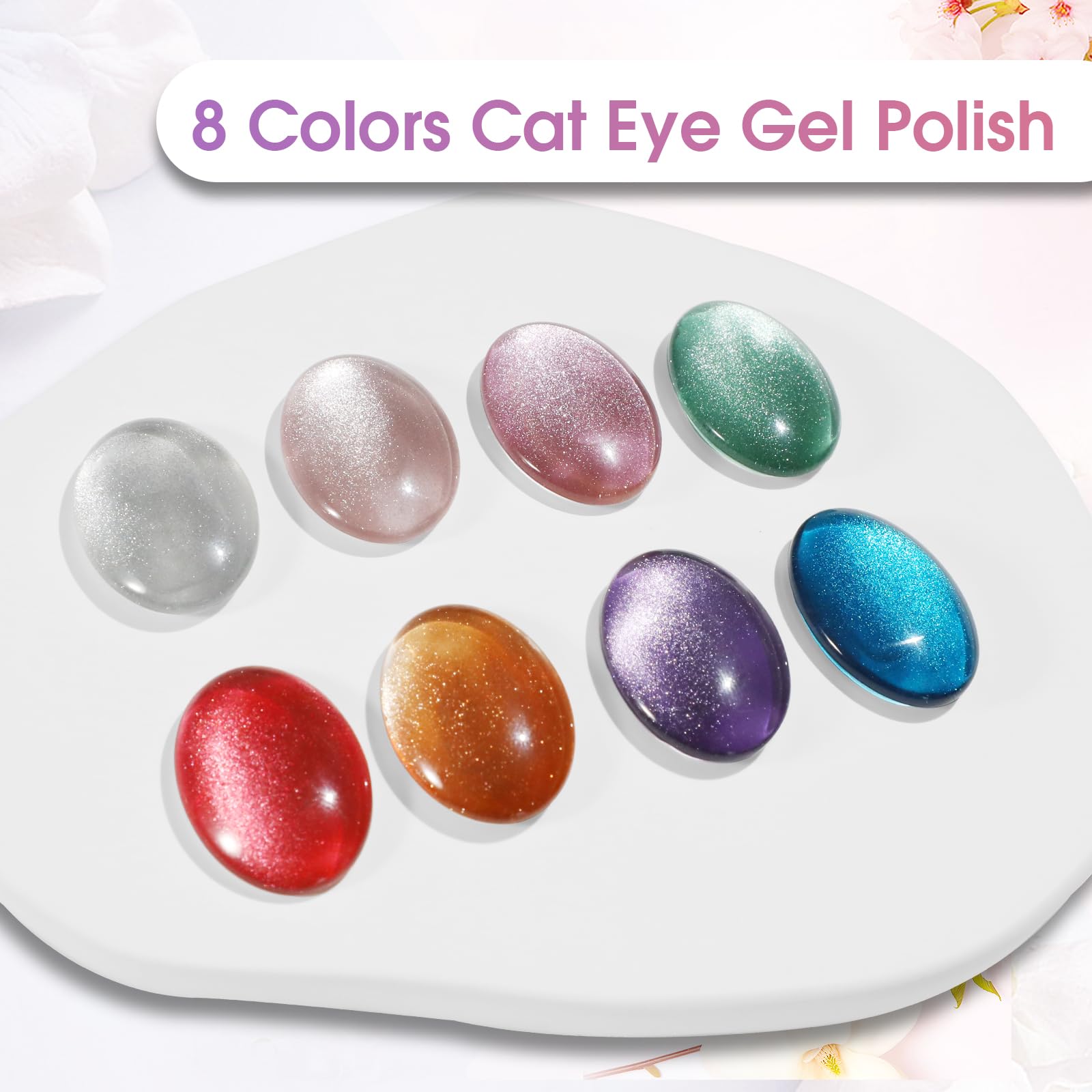 ROSALIND 8PCS Cat Eye Gel Polish with Magnet – Magnetic Diamond-Effect Nail Kit