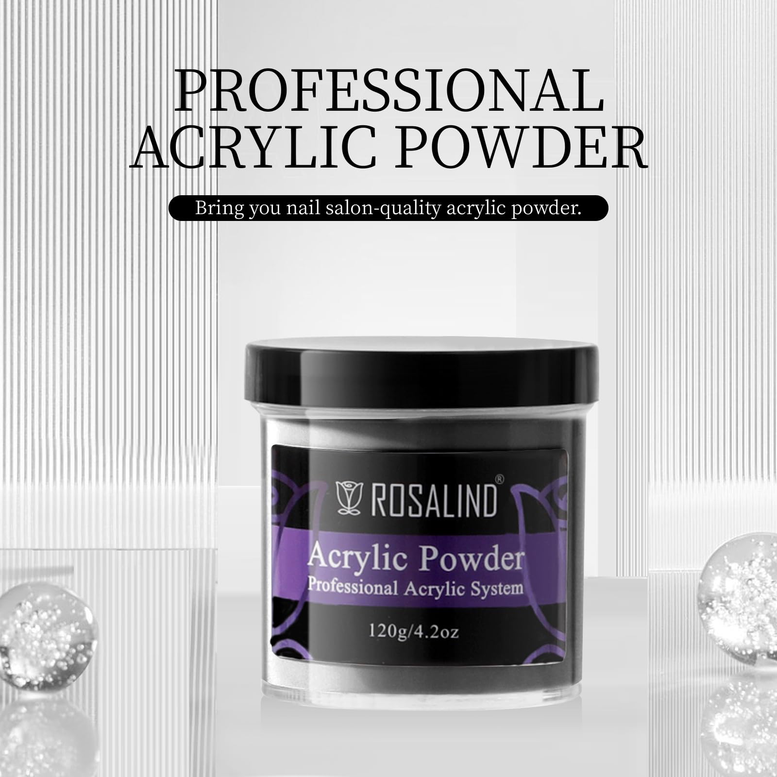 ROSALIND 120g Black Acrylic Powder for Nail Extensions – Dry Naturally, No Lamp Needed, Up to 28 Days Wear