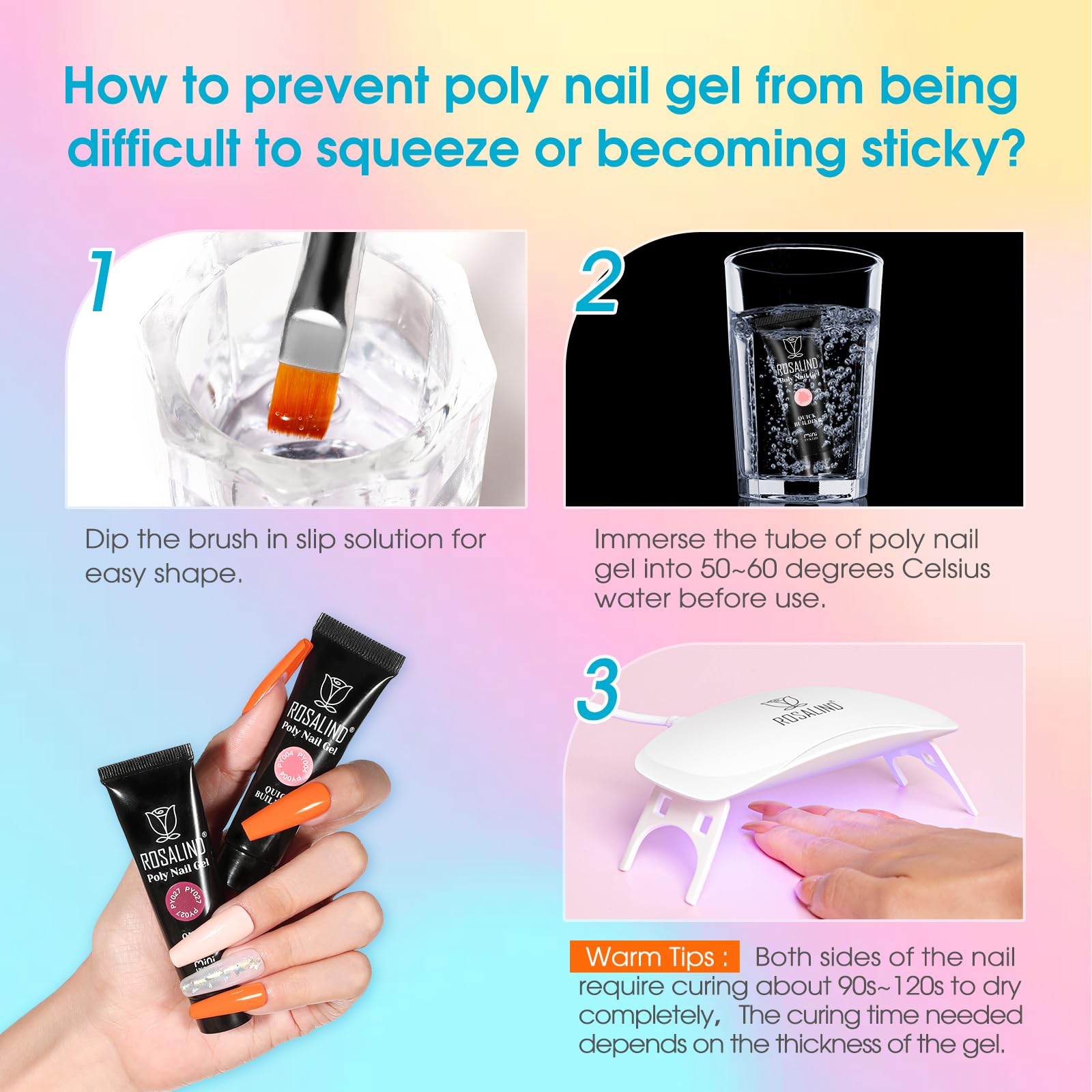 ROSALIND 20 Colors Poly Nail Gel Kit with Mini Lamp – All-Season Starter Set