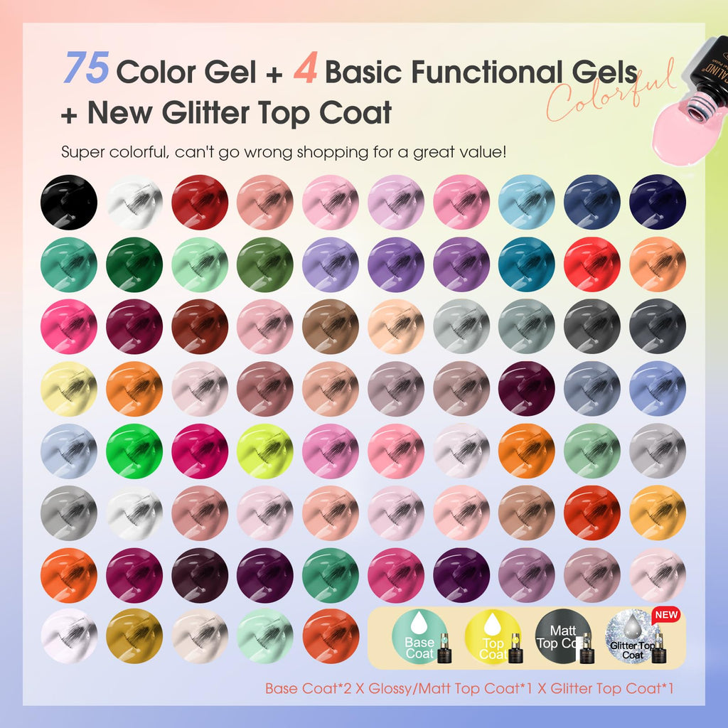 ROSALIND 80PCS Gel Polish Set – 75 Colors with Base & Top Coats for UV/LED Nail Art