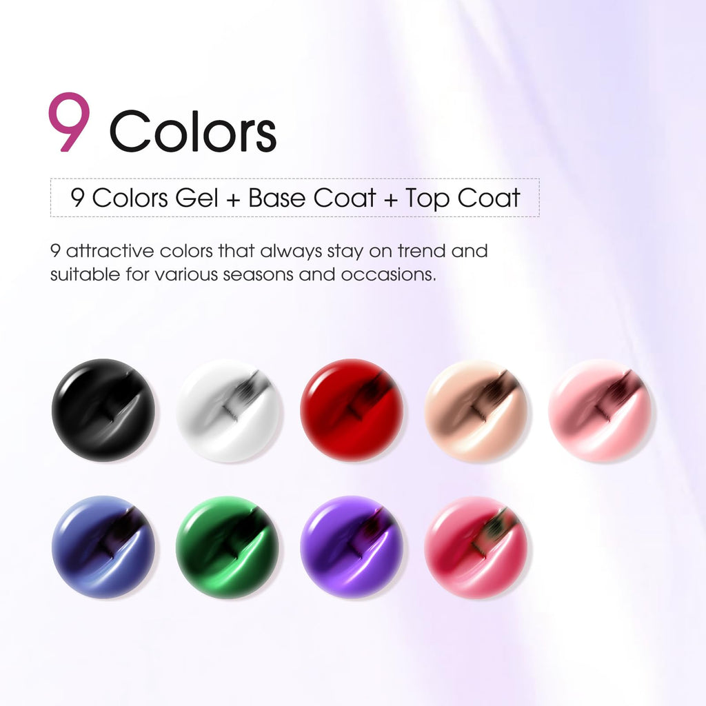 ROSALIND 14-Piece Gel Nail Polish Kit with Mini UV Lamp – 9 Colors, Base Coat, Glossy & Matte Top Coats