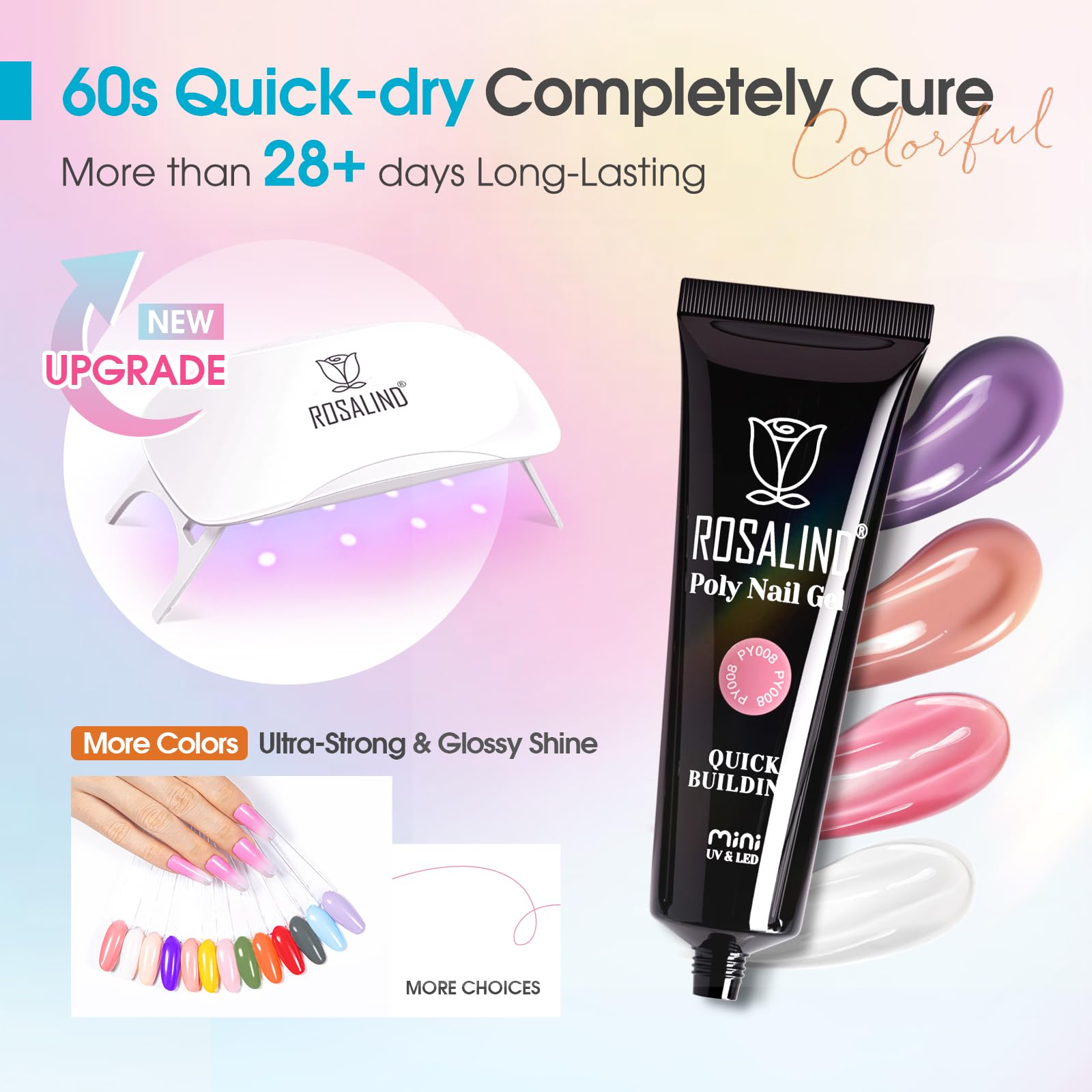 ROSALIND 20 Colors Poly Nail Gel Kit with Mini Lamp – All-Season Starter Set