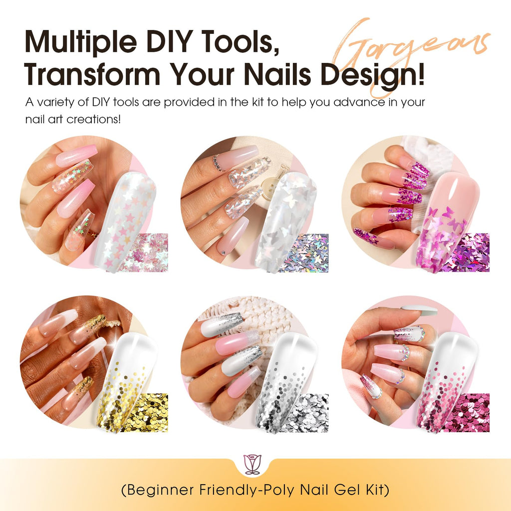 ROSALIND Poly Nail Gel Kit with Drill — 14 Colors, 75 Nail Art Accessories, 48W UV Lamp Starter Kit