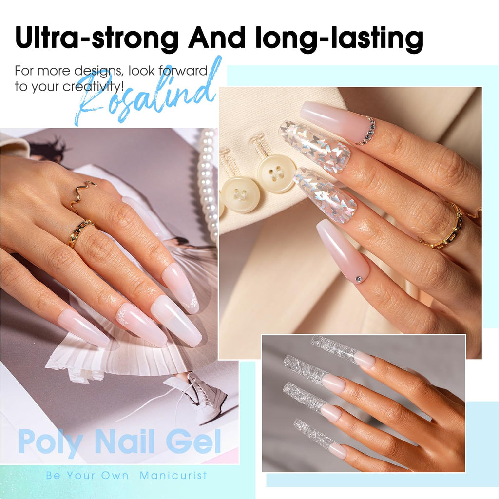 ROSALIND Pink Poly Nail Gel Kit – 12 Colors + Mini UV Lamp Starter Set