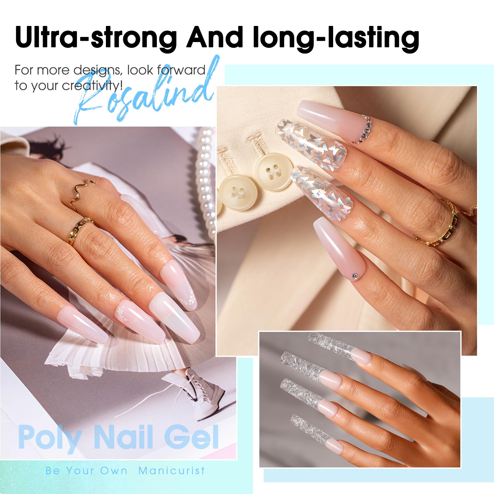 ROSALIND Pink Poly Nail Gel Kit – 12 Colors + Mini UV Lamp Starter Set