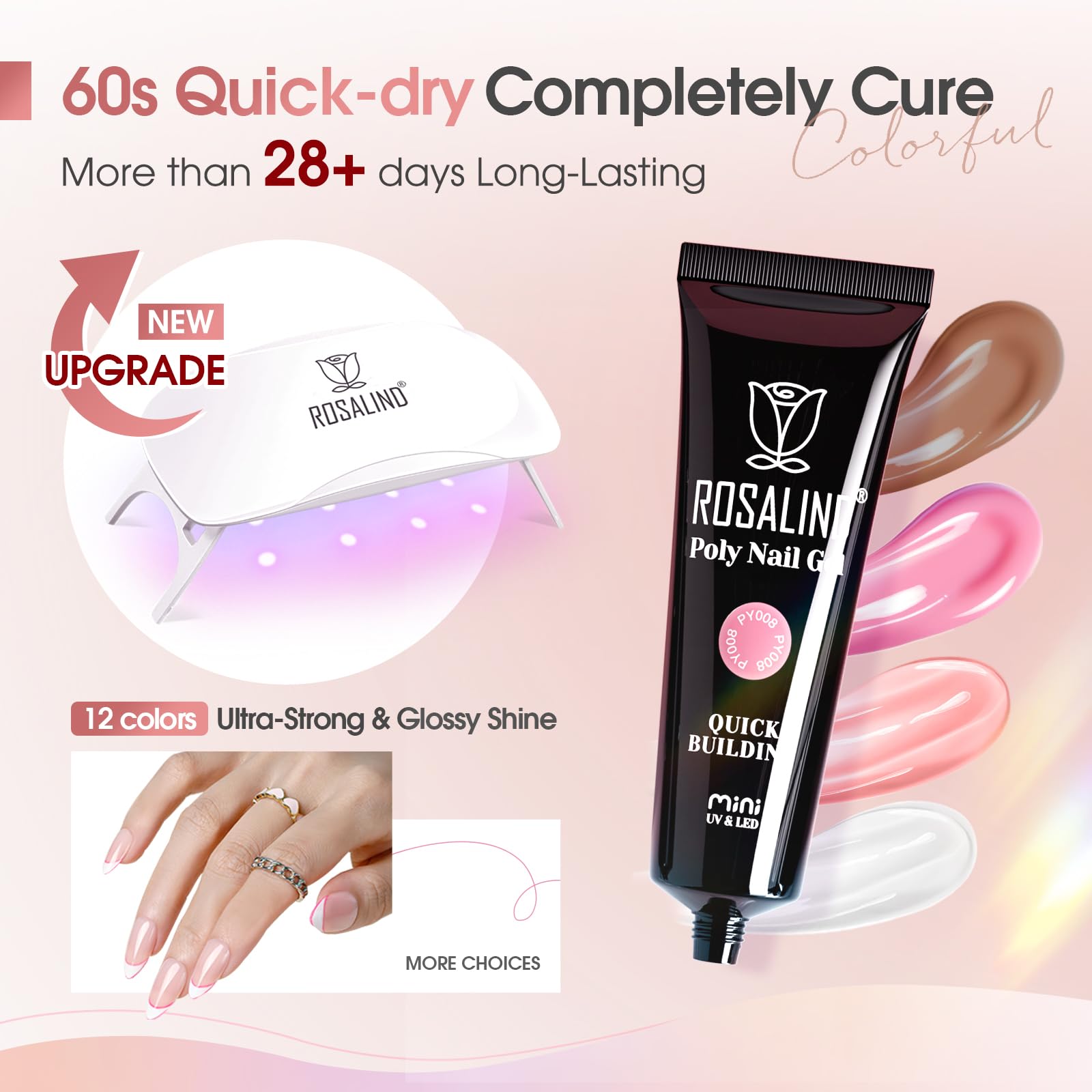 ROSALIND 12-Piece Pink & Brown Christmas Poly Nail Gel Kit + Mini Nail Lamp