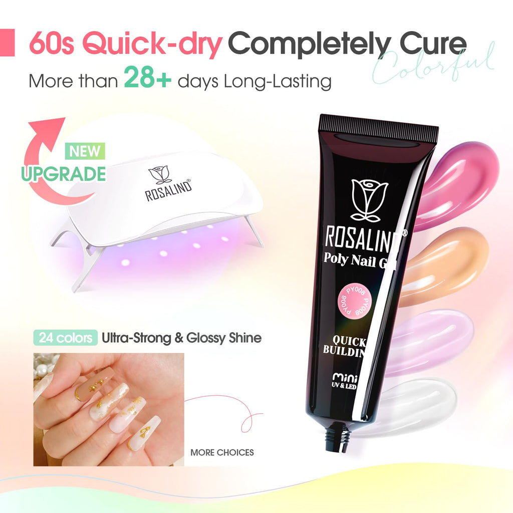 ROSALIND Poly Nail Gel Kit – 24 Colors + Mini UV Lamp Starter Set