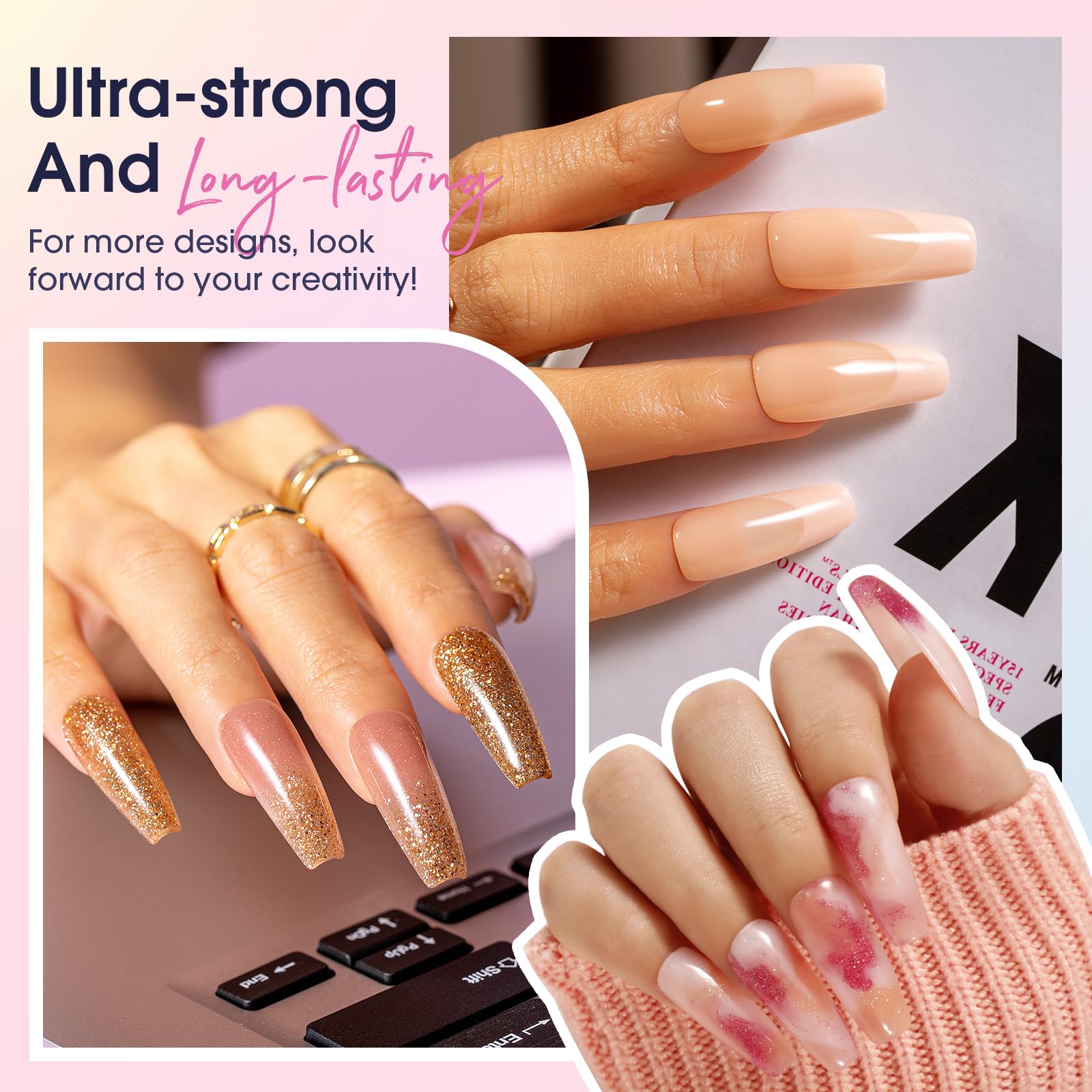 ROSALIND Poly Nail Gel Kit Starter - 14 Colors & Mini UV Lamp