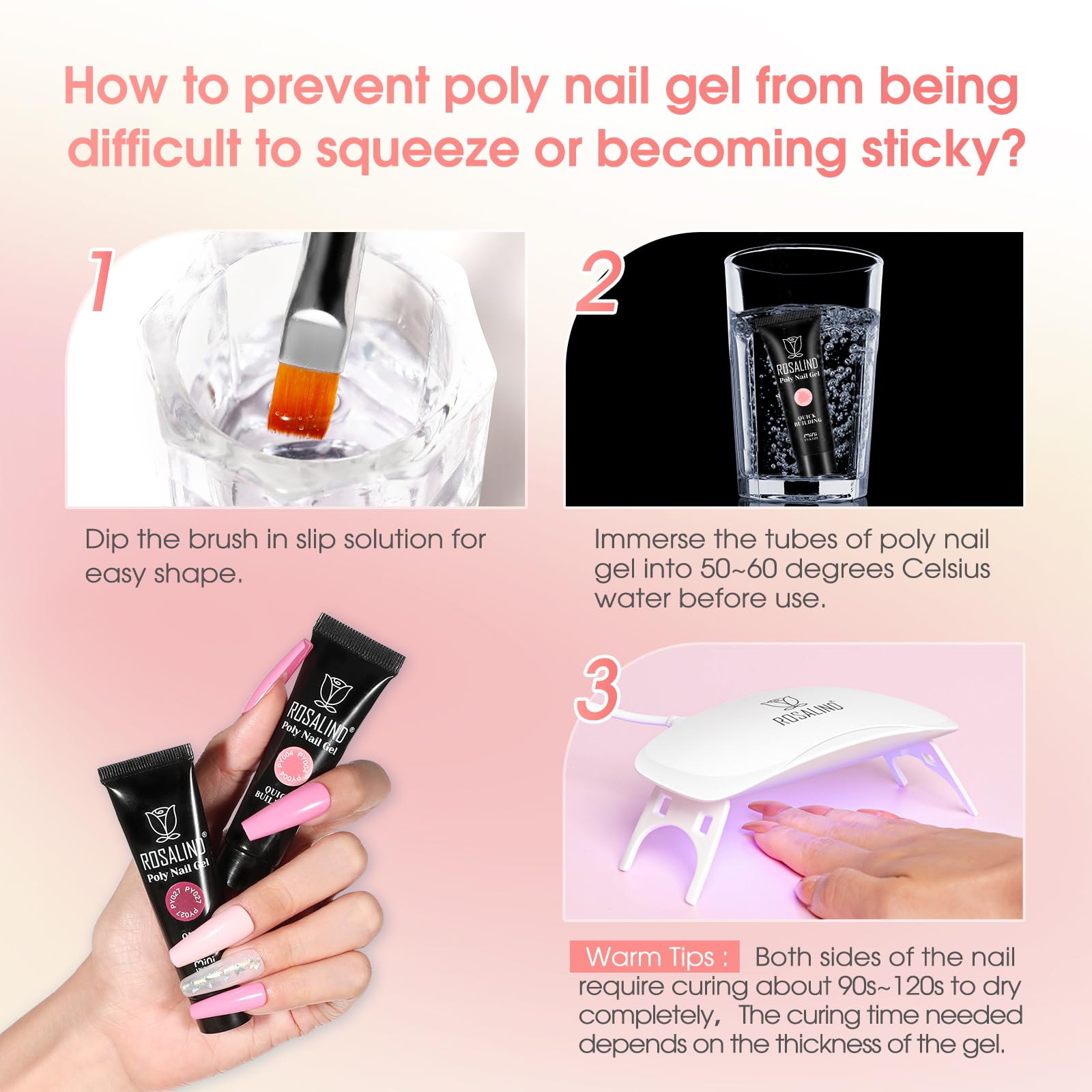 ROSALIND 28 Colors Poly Nail Gel Kit with Mini UV Lamp – Beginner Starter Set