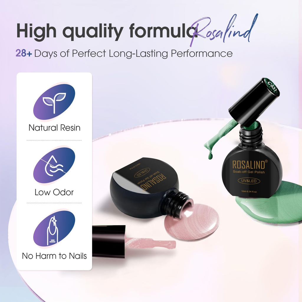 ROSALIND Cat Eye Gel Nail Polish Set with Magnet — 8 Colors, Glitter & Holographic Finish