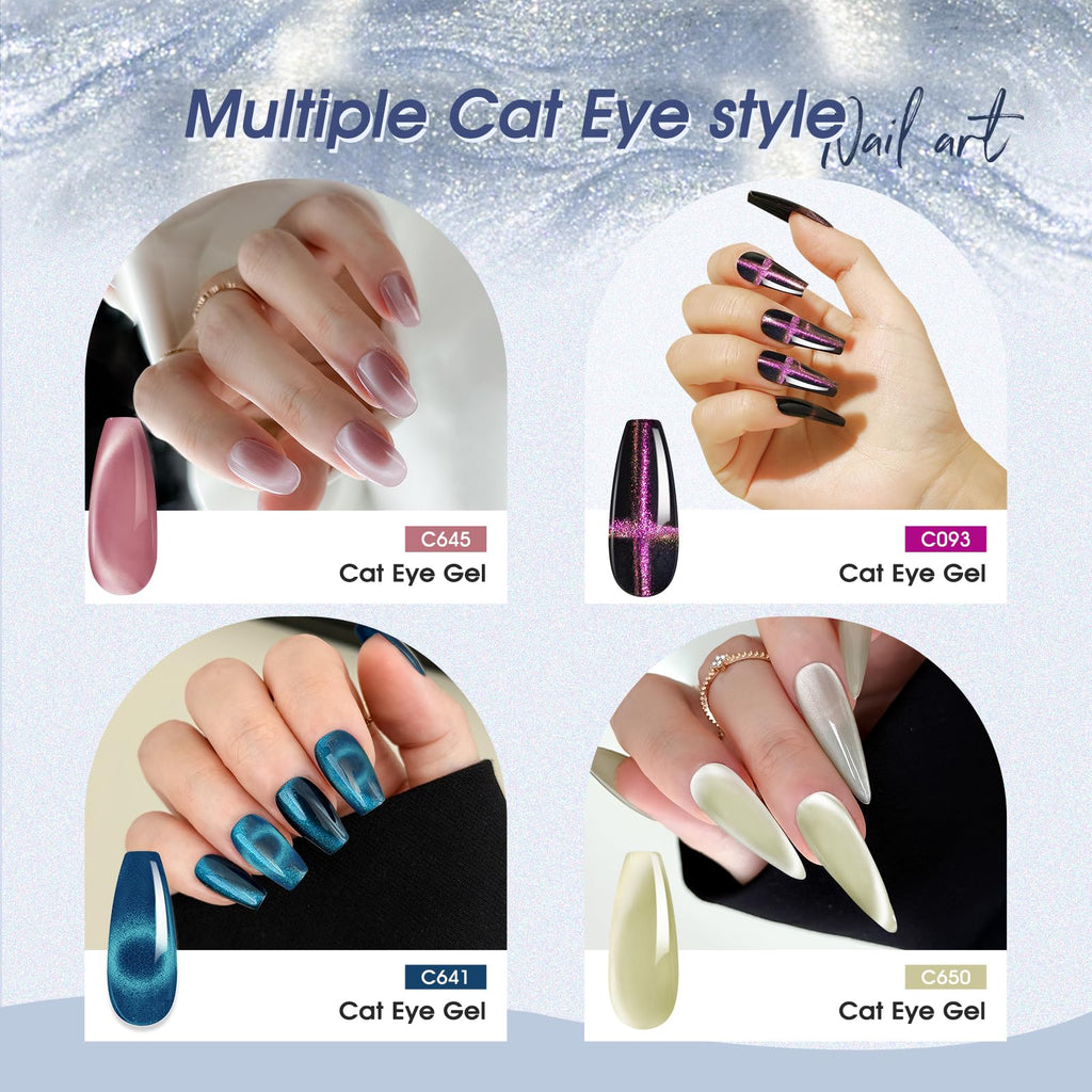 ROSALIND Cat Eye Gel Nail Polish Set – 26 Colors + Base Coat, Matte/Glossy Top Coats, Magnet, Nail Primer