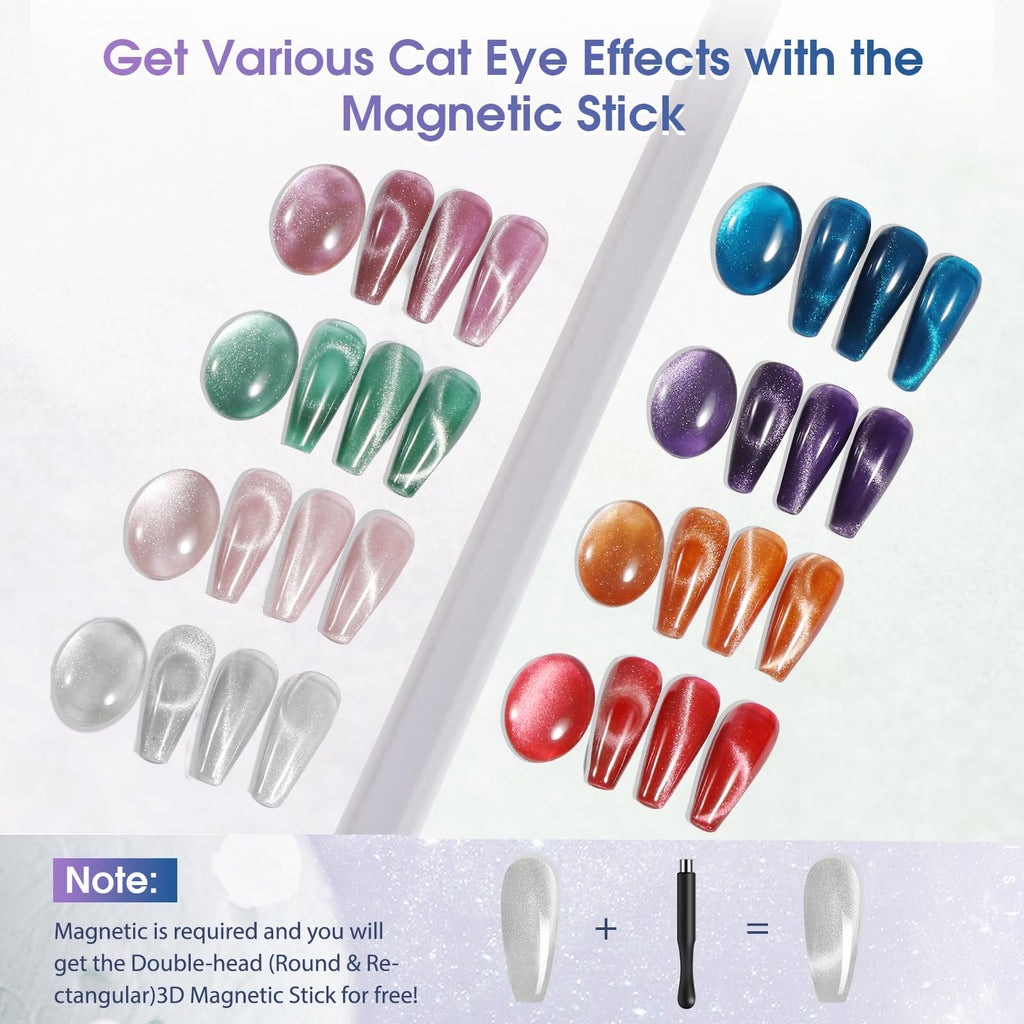ROSALIND Cat Eye Gel Nail Polish Set with Magnet — 8 Colors, Glitter & Holographic Finish