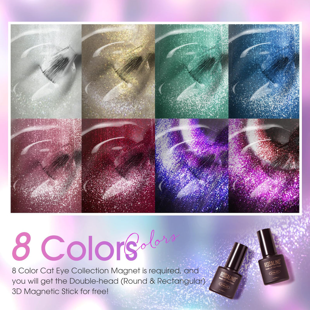 ROSALIND Cateye Gel Polish 8-Color Set — Magnetic Cat Eye Nail Polish Galaxy Collection