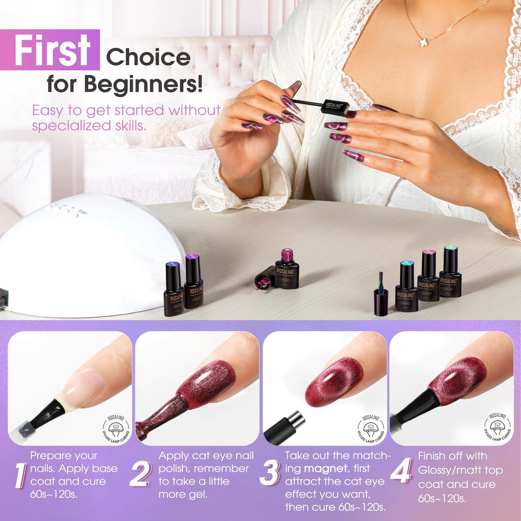 ROSALIND Cateye Gel Polish 8-Color Set — Magnetic Cat Eye Nail Polish Galaxy Collection