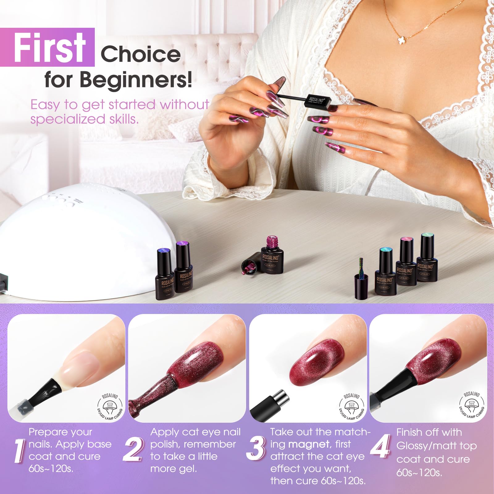 ROSALIND Cateye Gel Polish 8-Color Set — Magnetic Cat Eye Nail Polish Galaxy Collection