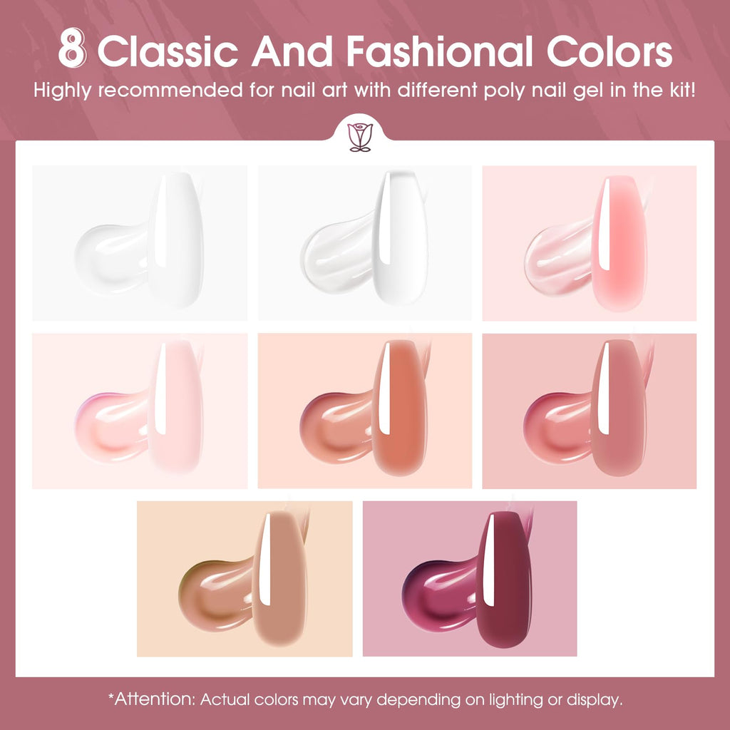 ROSALIND Christmas Poly Nail Gel Set – 8 Colors Nude Pink Builder Extension Kit for DIY Nail Art