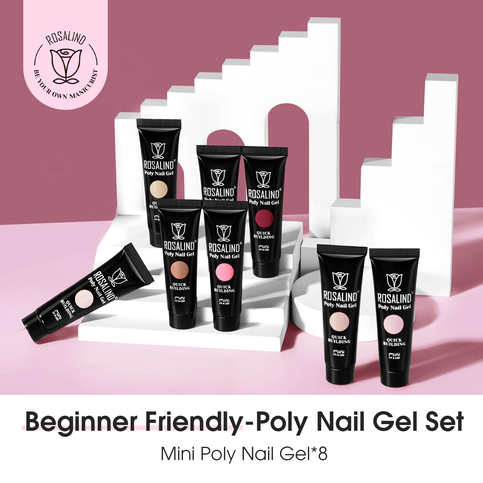 ROSALIND Christmas Poly Nail Gel Set – 8 Colors Nude Pink Builder Extension Kit for DIY Nail Art