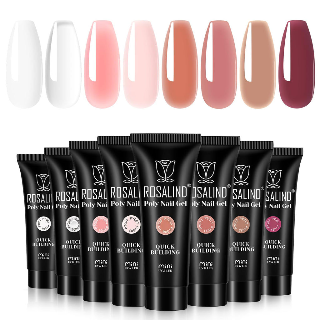 ROSALIND Christmas Poly Nail Gel Set – 8 Colors Nude Pink Builder Extension Kit for DIY Nail Art