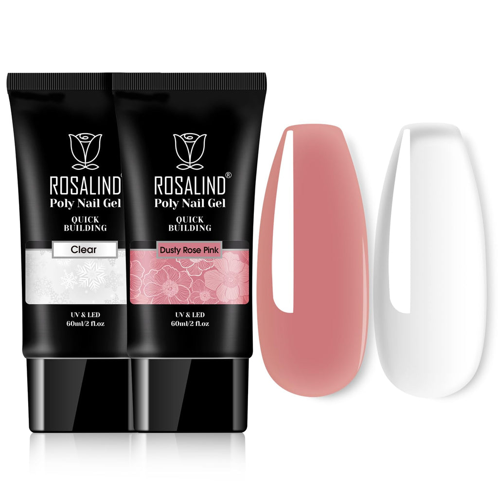 ROSALIND Clear Rose Pink Poly Nail Gel Set – 2 x 60ml for DIY Nail Extensions