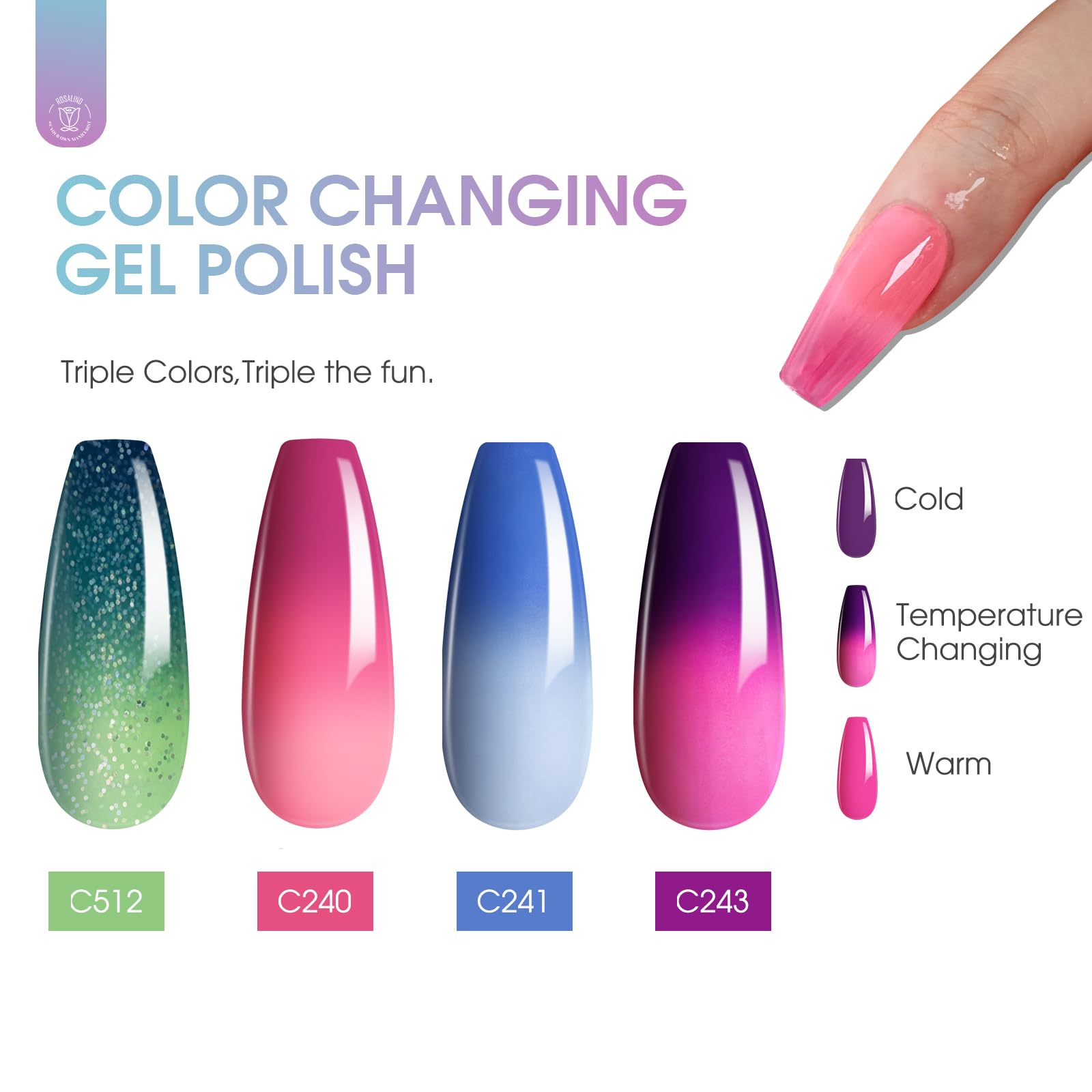 ROSALIND 12-Color Thermal Gel Nail Polish Set – Mood-Changing UV Gel Polish