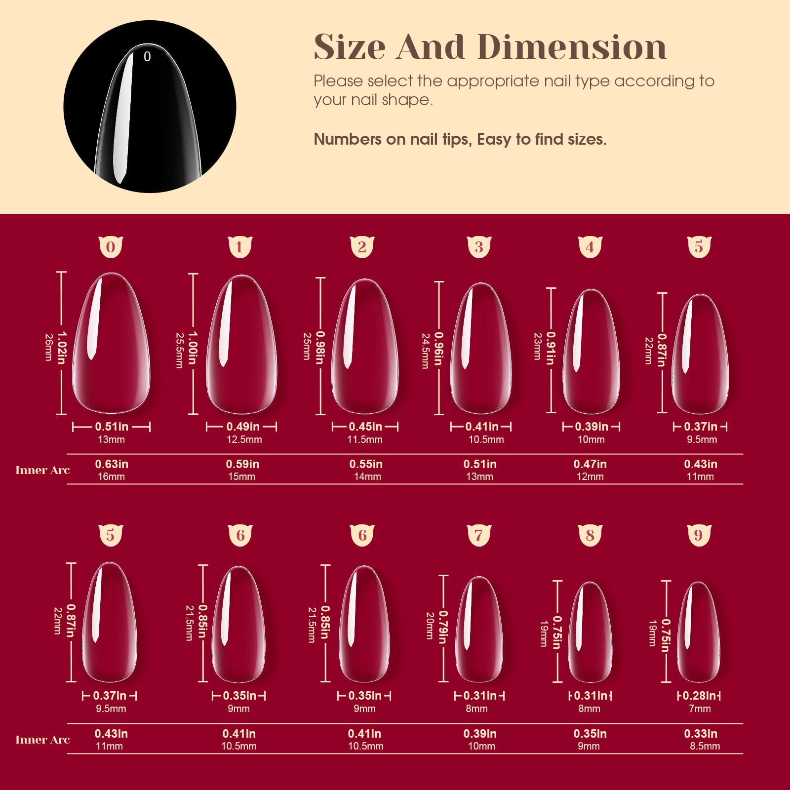 ROSALIND 264Pcs Clear Medium Almond Nail Tips | Full-Cover False Nails for DIY Extensions