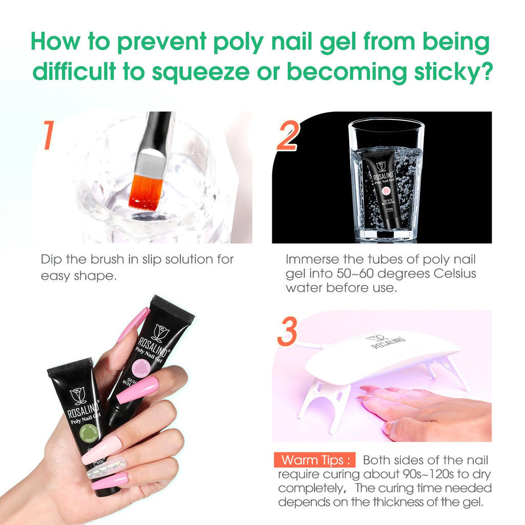 ROSALIND 8PCS Poly Nail Gel Kit with Mini UV Lamp | Starter Nail Extensions