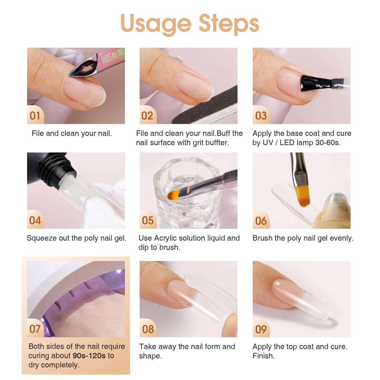 Rosalind Clear Acrylic Poly Extension Gel – 2-Pack 60ml Nail Builder Kit for DIY Nails | UV/LED Cure