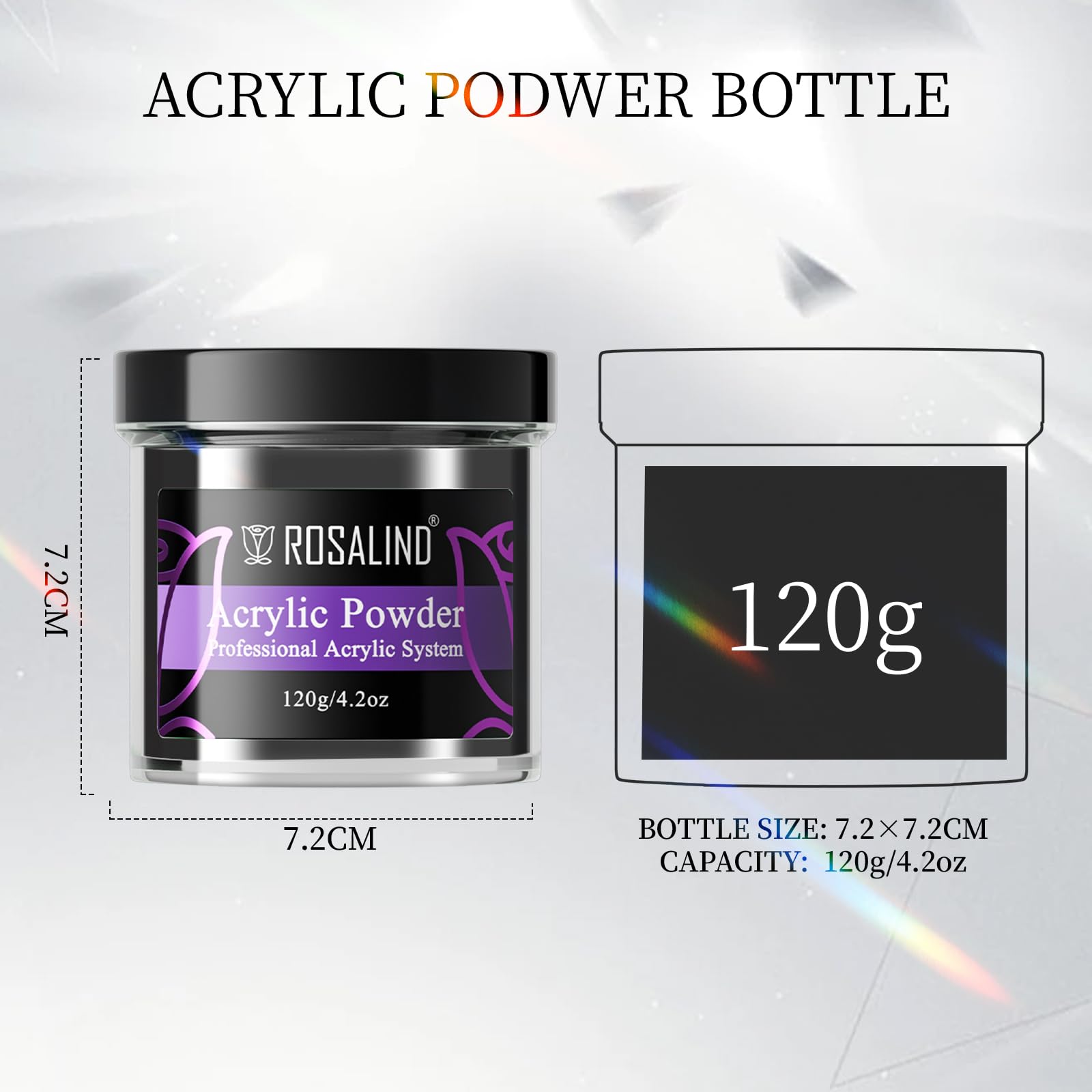 ROSALIND 120g Black Acrylic Powder for Nail Extensions – Dry Naturally, No Lamp Needed, Up to 28 Days Wear