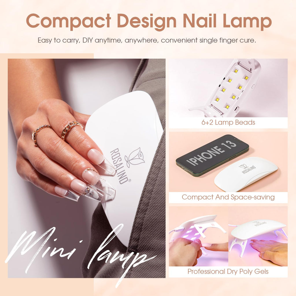 ROSALIND Poly Nail Gel Kit – 8 Colors + Mini UV Lamp for Easy At-Home Nail Extensions