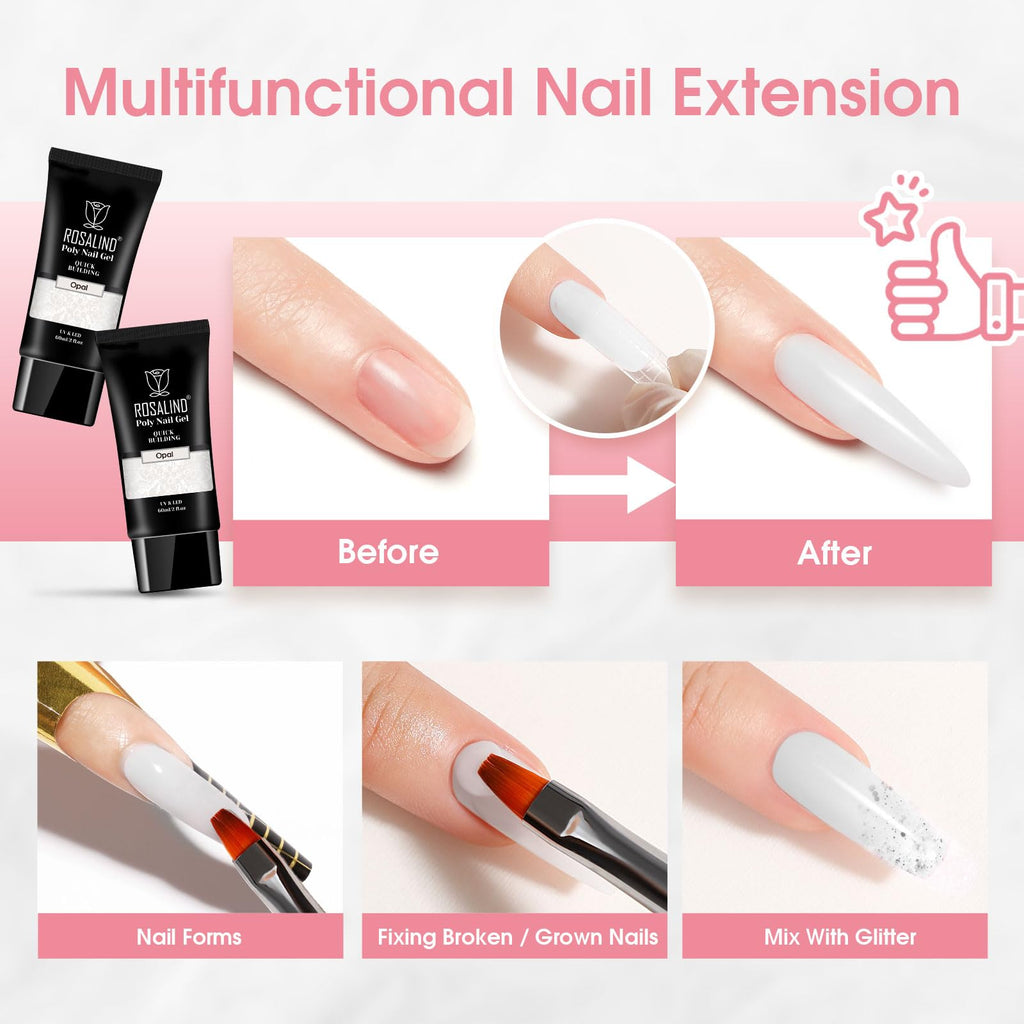 ROSALIND White Poly Extension Gel – 2 Pack 2 oz Nail Builder for Opal Nail Art & Nail Thickening