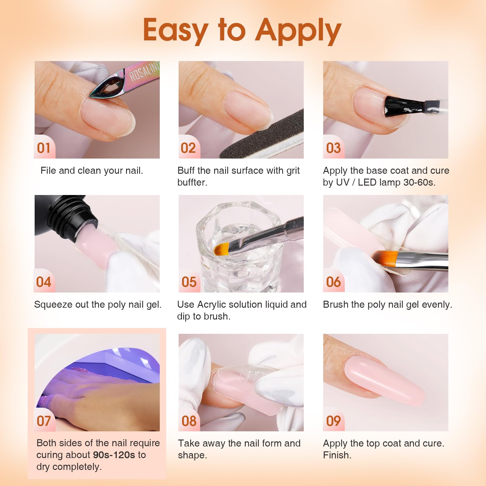 ROSALIND Poly Nail Gel Kit with Drill — 14 Colors, 48W UV Lamp & Accessories