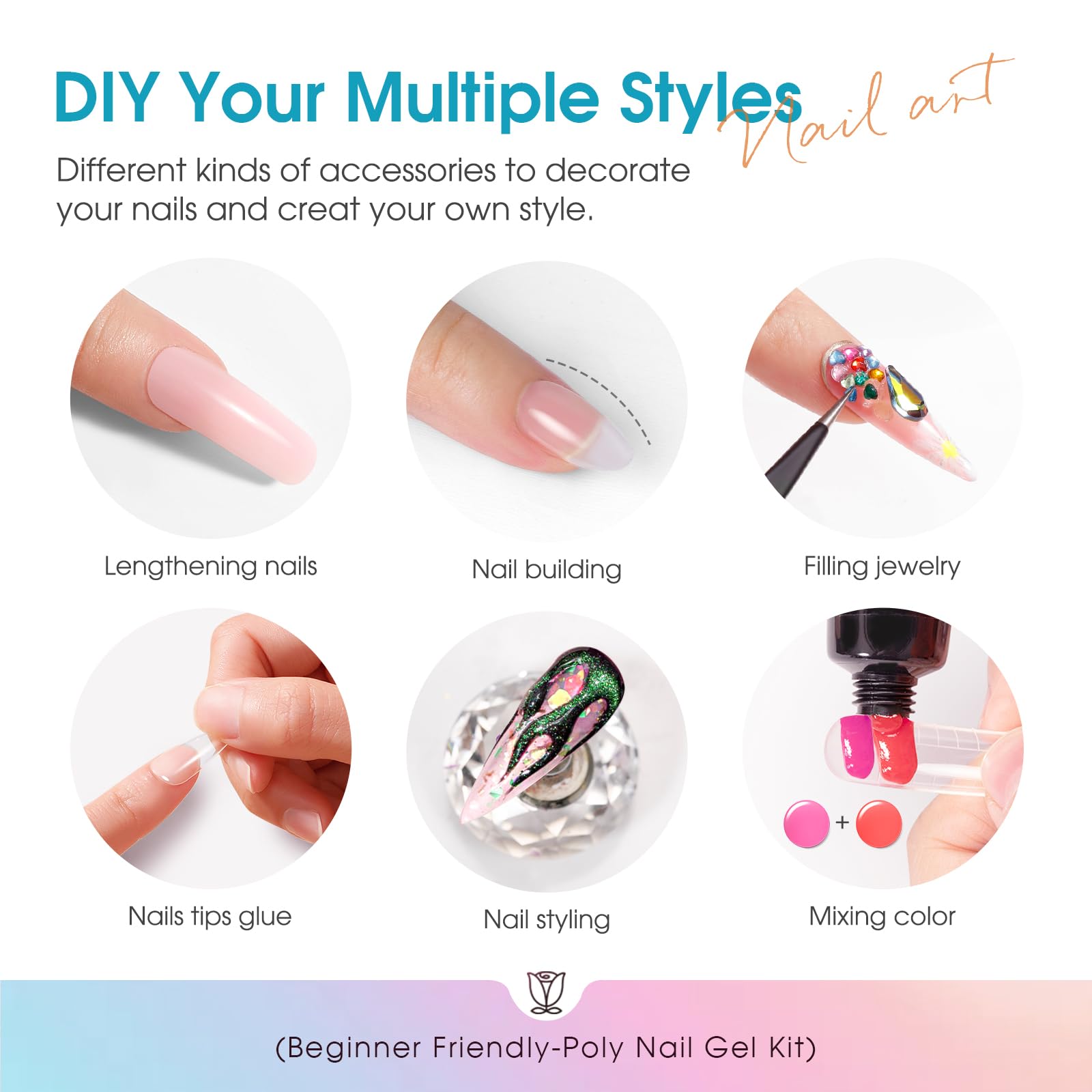 ROSALIND 20 Colors Poly Nail Gel Kit with Mini Lamp – All-Season Starter Set
