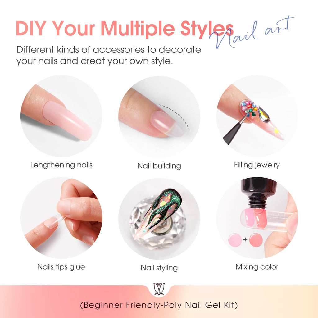 ROSALIND 28 Colors Poly Nail Gel Kit with Mini UV Lamp – Beginner Starter Set