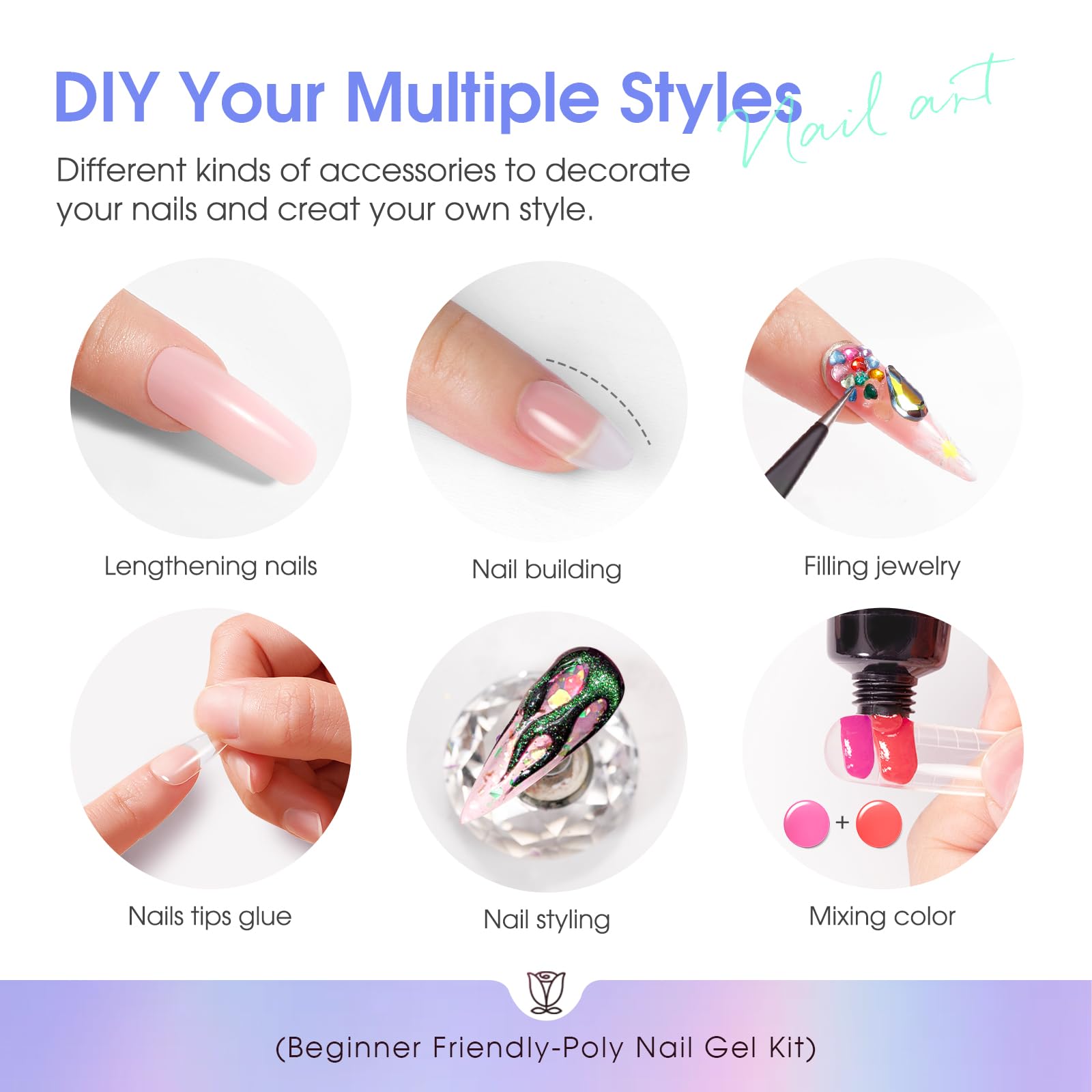 ROSALIND 28 Colors Neon Poly Nail Gel Kit with Mini Lamp – Beginner Starter Set