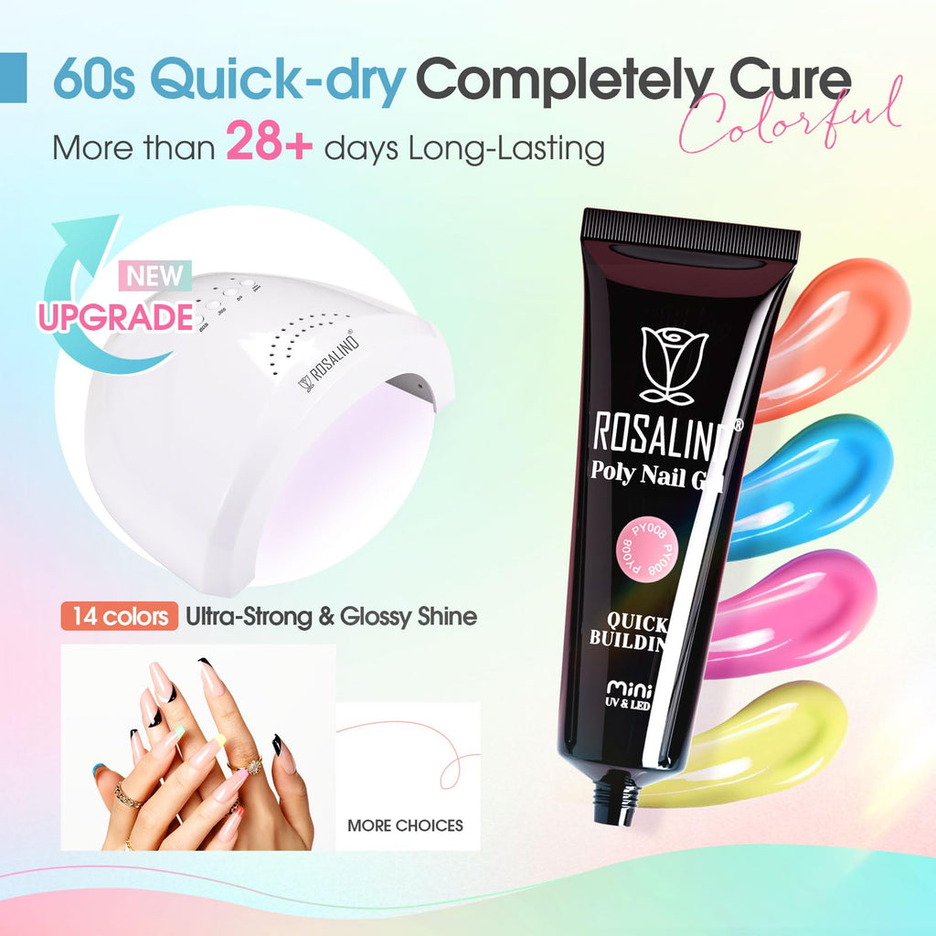 ROSALIND Colors Poly Nail Gel Kit – 14 Colors, 48W Lamp & Slip Solution Starter Set
