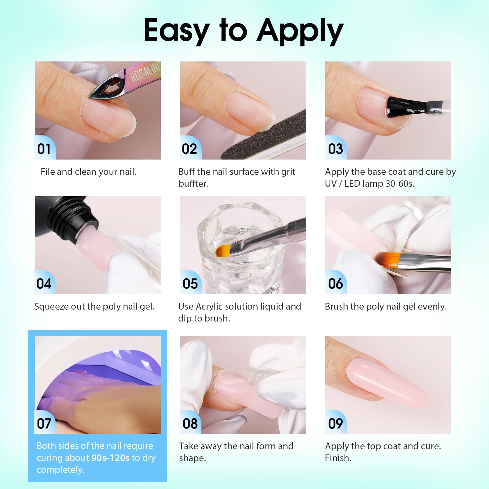 ROSALIND Pink Poly Nail Gel Kit – 12 Colors + Mini UV Lamp Starter Set