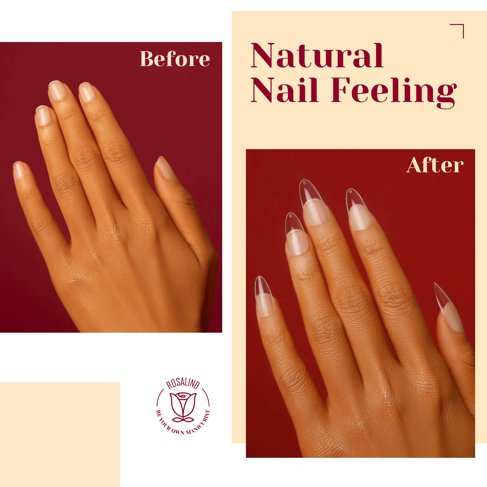 ROSALIND 264Pcs Clear Medium Almond Nail Tips | Full-Cover False Nails for DIY Extensions