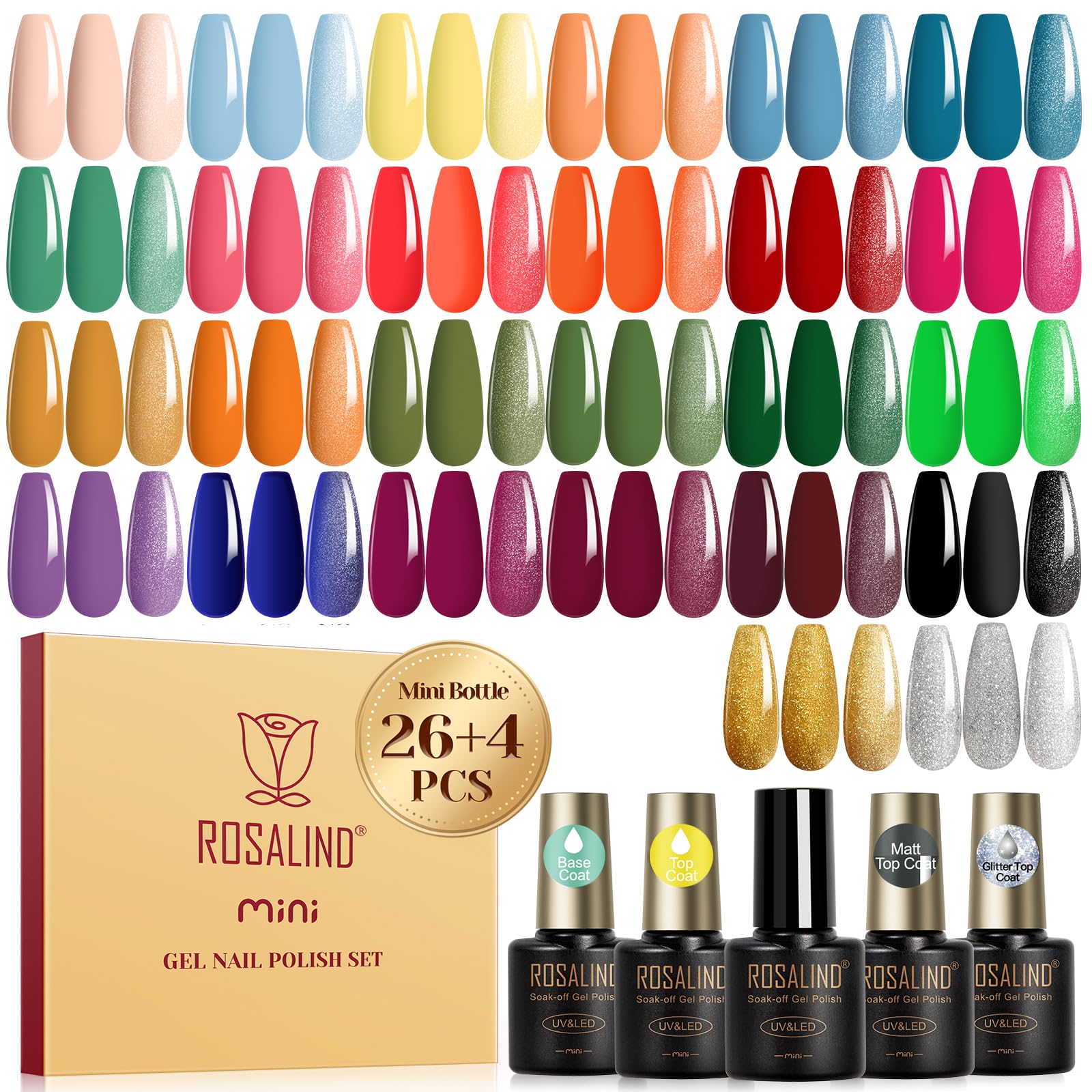 ROSALIND Fall Gel Nail Polish Set — 26 Colors with Base/Top Coats