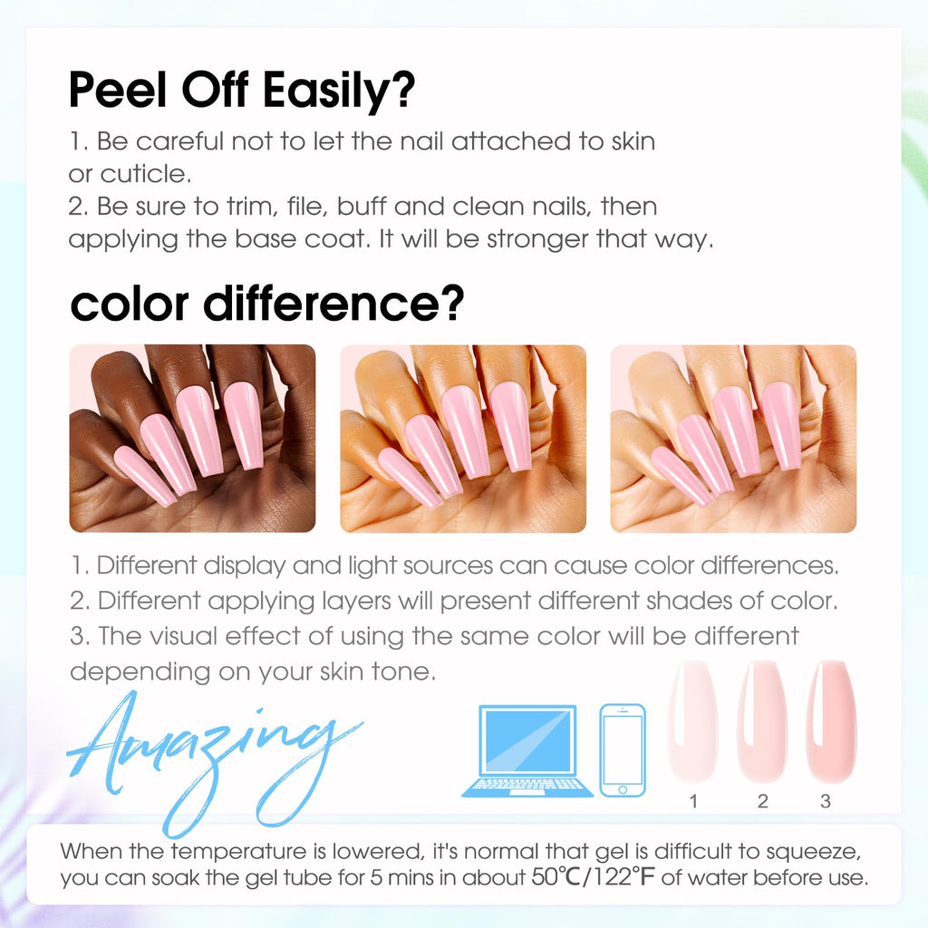 ROSALIND Pink Poly Nail Gel Kit – 12 Colors + Mini UV Lamp Starter Set