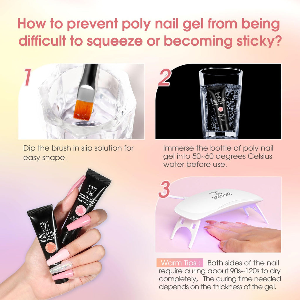 ROSALIND 8PCS Poly Nail Gel Kit with Mini Nail Lamp – Starter Set