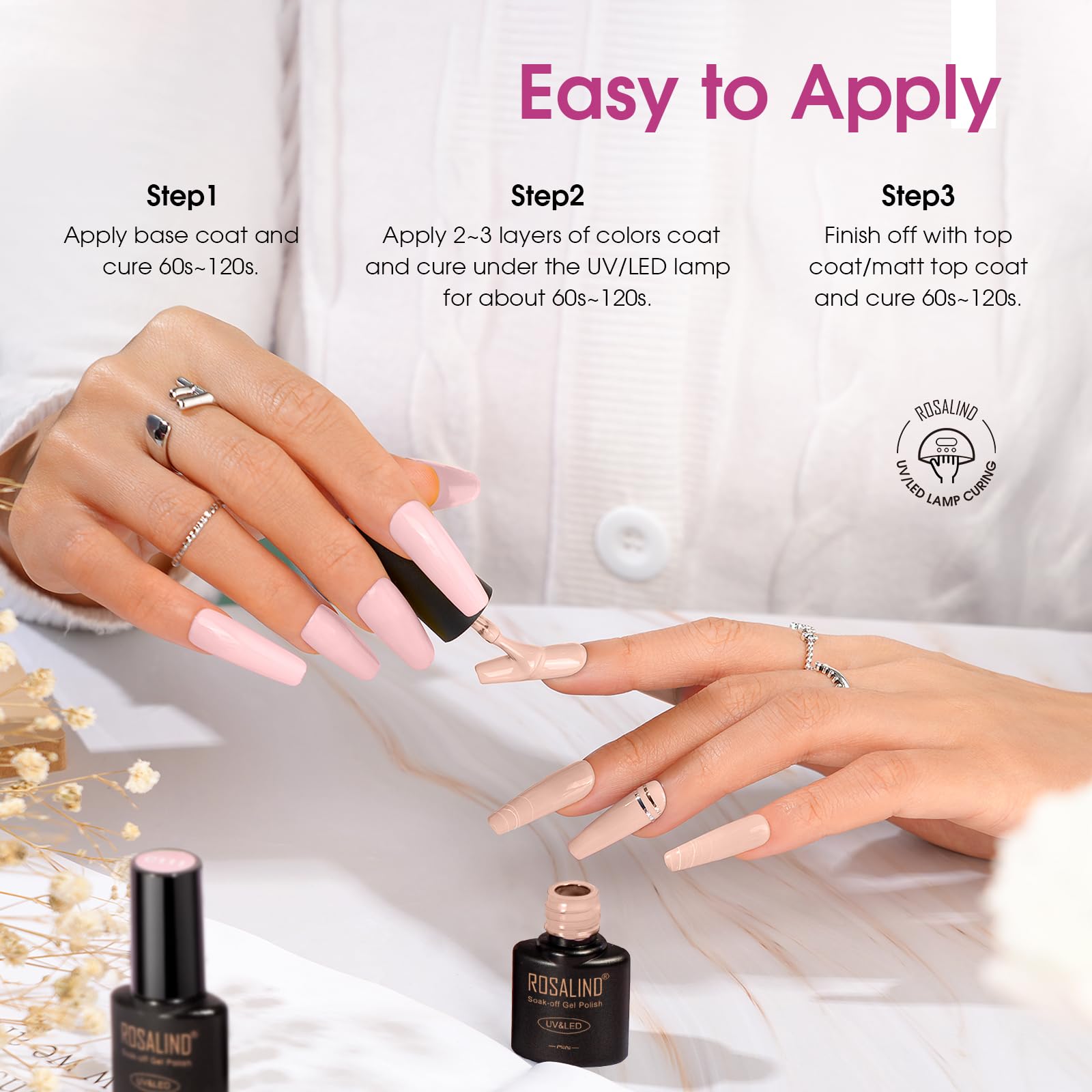 ROSALIND 14-Piece Gel Nail Polish Kit with Mini UV Lamp – 9 Colors, Base Coat, Glossy & Matte Top Coats