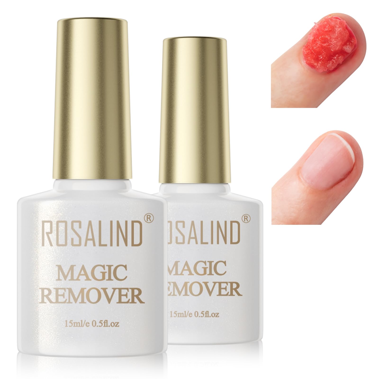 ROSALIND 2 Pack Gel Nail Polish Remover (15ml) – Quick, No-Foil Removal in 2–5 Minutes